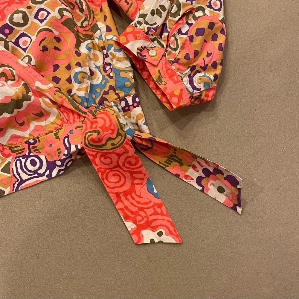 J. Crew 100% Cotton Multicolor Wrap Top Size Small